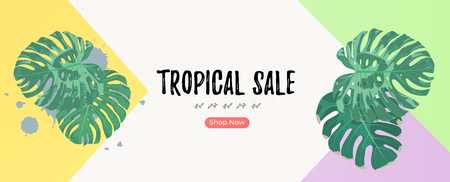 Summer tropical banner template with green palm leaves and copyspaceのイラスト素材