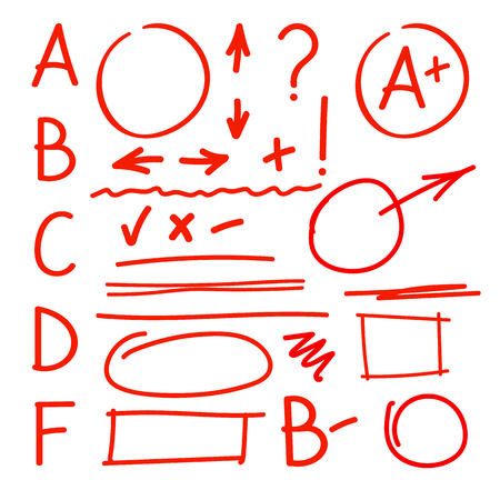 Set of grade latters and teacher marksのイラスト素材