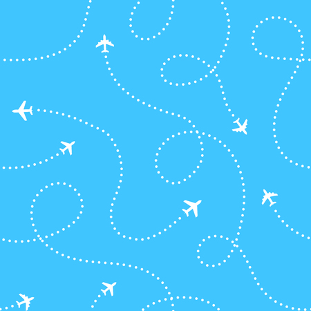 Airplanes with traces background. Seamless aerial patternのイラスト素材