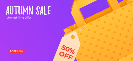 Autumn sale web banner with paper bag and shopping tagのイラスト素材