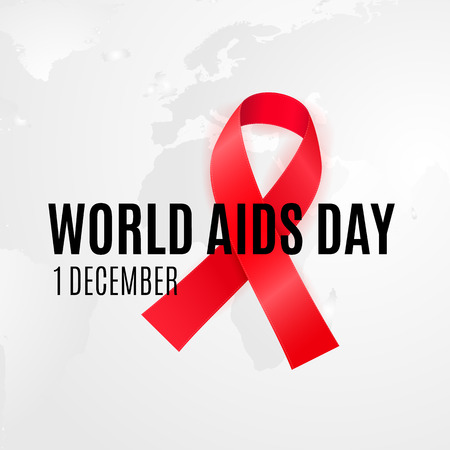 1 of December - WORLD AIDS DAY. Background with red cancer ribbon for HIV alertness campaignのイラスト素材