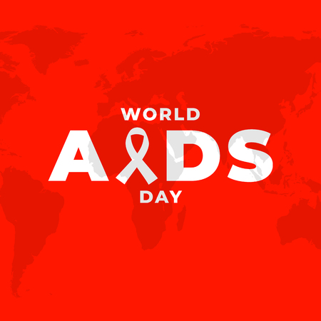 Poster design for World AIDS alertness campaign, HIV awareness placard with red background and worldmapのイラスト素材