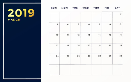 March 2019 schedule template. Week starts on sunday empty calendar monthのイラスト素材