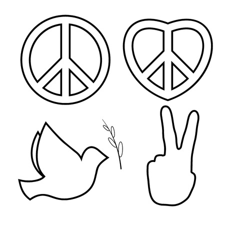 Outlined hippie peace sign. Line icons setのイラスト素材