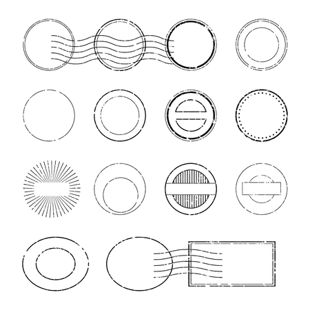 Retro postage cancellations. Stencil of shipping stamps and markings of postcardsのイラスト素材
