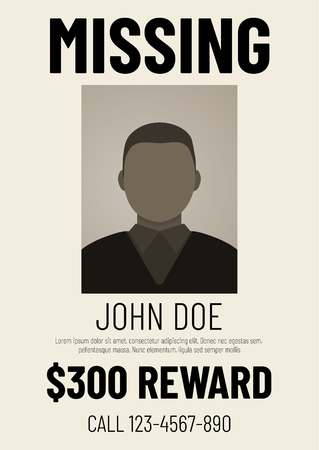 Old missing poster with male flat avatar.のイラスト素材