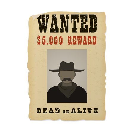 Wanted dead or alive banner with man silhouette in a hat and with mustacheのイラスト素材