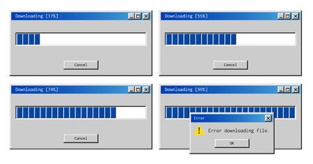 Download error alert. Common failure of a retro operating system