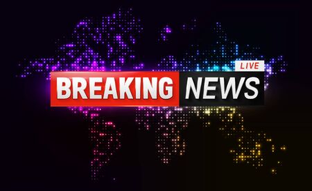 Breaking news banner on glowing dotted world map. Heat map background of the world telecommunication and technology usageのイラスト素材