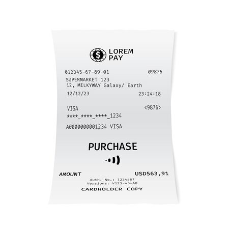Template of a check from a shop or supermarket or restaurant. White cashier receiptのイラスト素材