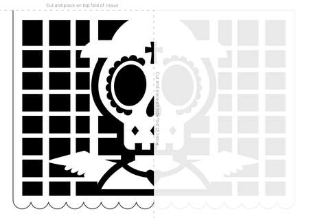 Papel picado stencil template. Dia de Muertos banner blueprint.のイラスト素材