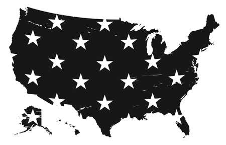 Black Map of the United States with stars. USA map backgroundのイラスト素材