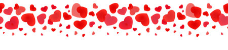 Decorative rain of hearts. Seamless panoramic banner of falling hearts.