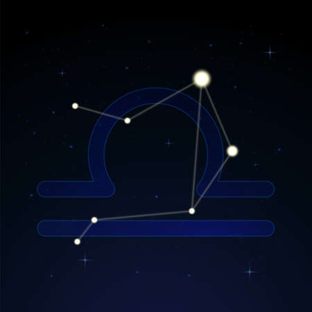 Libra, the scales. Constellation and zodiac sign on the starry night sky.のイラスト素材