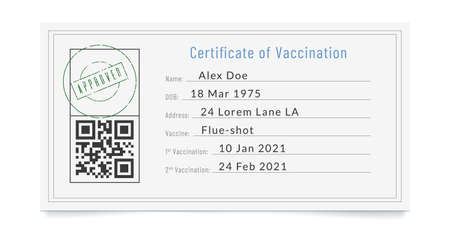 Filled up vaccination certificate with stamp of approvalのイラスト素材