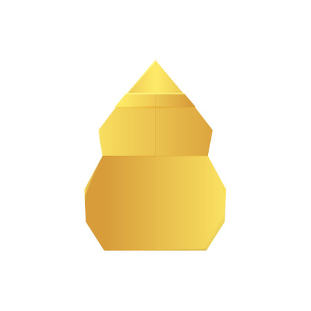 Golden snowman origami toy made of gold foil.のイラスト素材