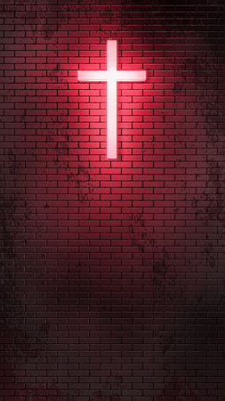 Church Brick Wall With a Crucifix. Vertical Bannerのイラスト素材