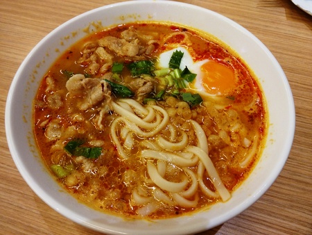 Noodles with a Soft-boiled egg and Slide Porkの写真素材