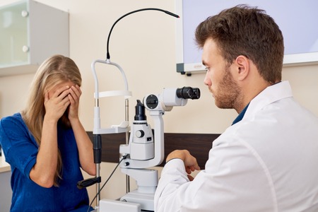 Young Woman at  Eye Examの写真素材