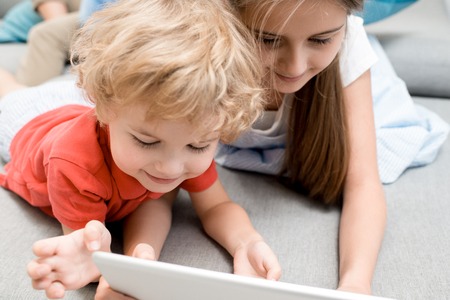 Little Boy Using Tabletの写真素材