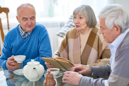 Relaxing aged people in nursing homeの写真素材