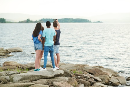 Making beautiful photo on the lakeの写真素材