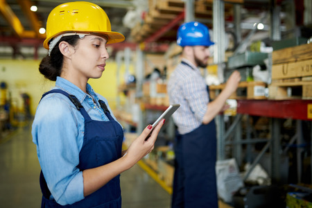 Female Worker Reviewing Stockの写真素材