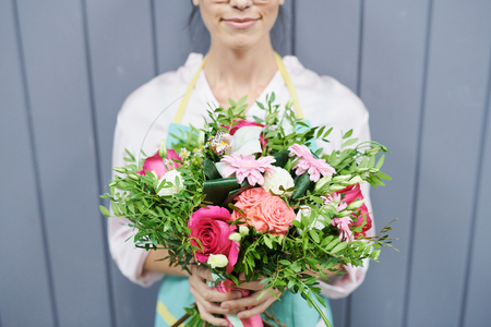 Florist Holding Bouquetの写真素材