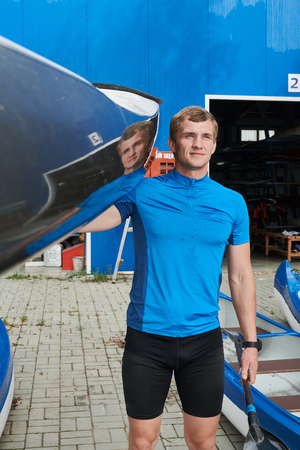 Athlete with his equipmentの写真素材
