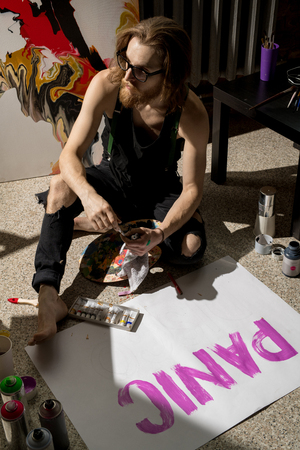 Contemporary Artist in Studioの写真素材