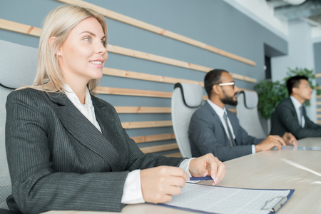 Successful business lady at conferenceの写真素材