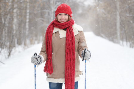 Young Woman Enjoying Skiingの写真素材