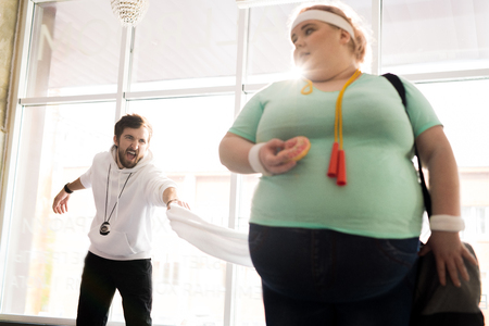 Obese Woman Refusing to Trainの写真素材
