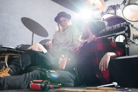Contemporary Young Couple in Studioの写真素材