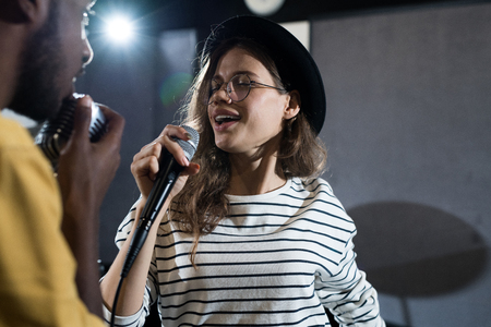 Young Woman Singingの写真素材