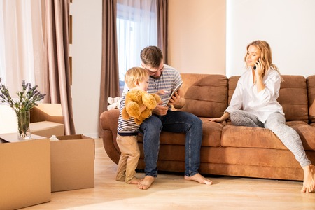 Family Enjoying Weekend at Homeの写真素材