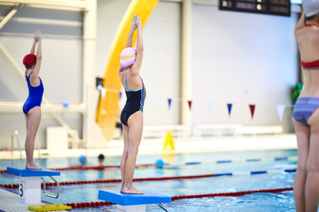 Young athletes at swimming competitionの写真素材