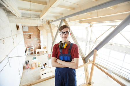 Young carpenter in glassesの写真素材