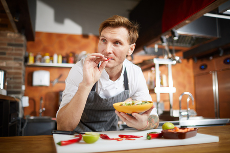 Chef Cooking Vegetable Saladの写真素材