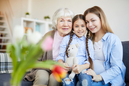 Womens Family Portrait at Homeの写真素材