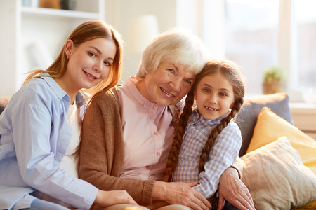 Grandmother Posing with Familyの写真素材