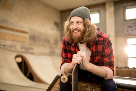 Bearded Young Man in Skate Parkの写真素材