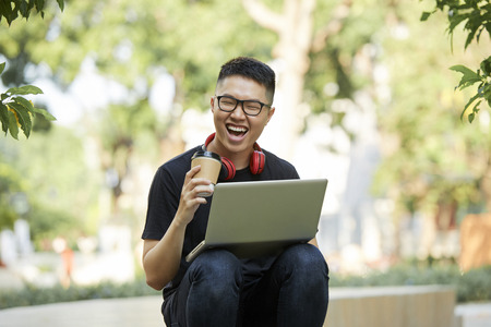 Happy student in campusの写真素材