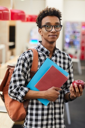 African-American student with appleの写真素材