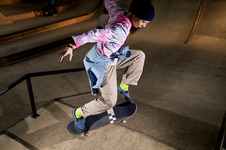 Skateboarder Riding on Rampの写真素材