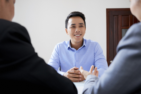 Applicant answering questionsの写真素材