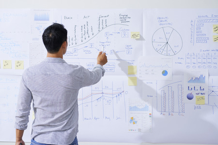 Businessman analyzing development plan