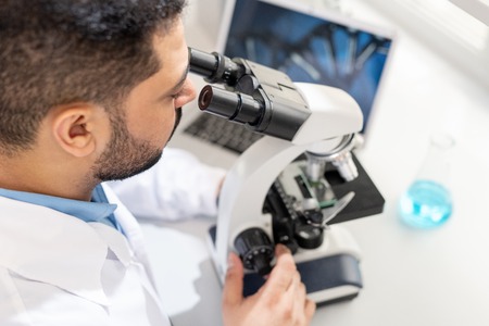 Working with samples in laboratoryの写真素材