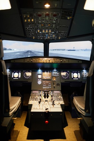 Nobody in aircraft pilots areaの写真素材