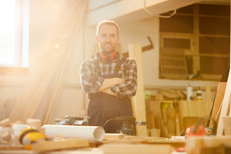 Carpenter Posing in Sunlightの写真素材